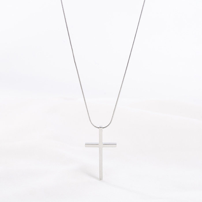 Simple Style Cross Stainless Steel Polishing Pendant Necklace 1 Piece