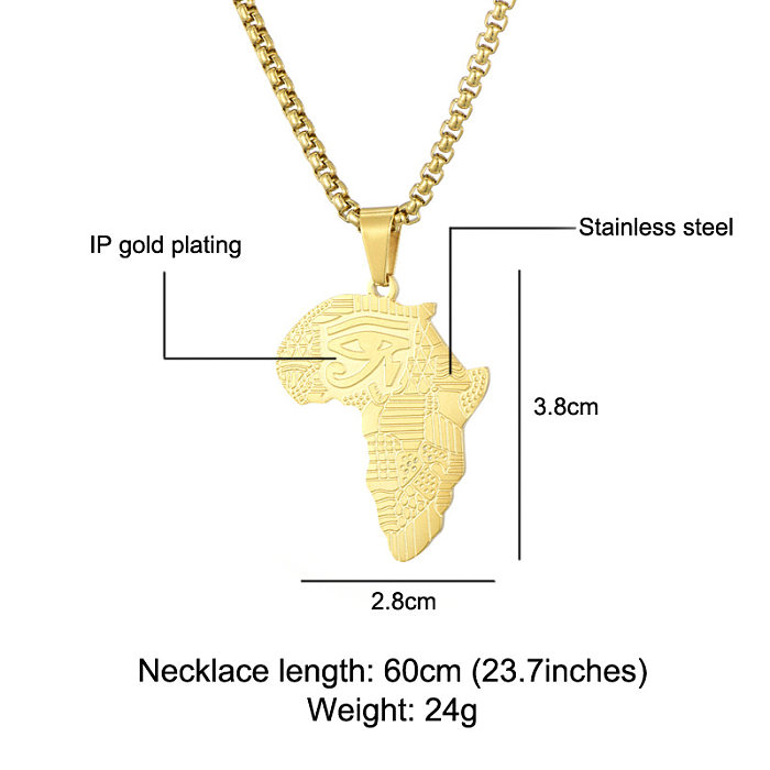 Streetwear Map Stainless Steel  Pendant Necklace