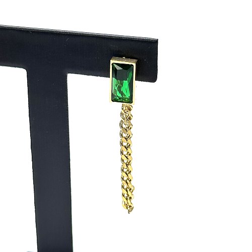 1 Pair Classical Rectangle Chain Stainless Steel  Artificial Gemstones Drop Earrings