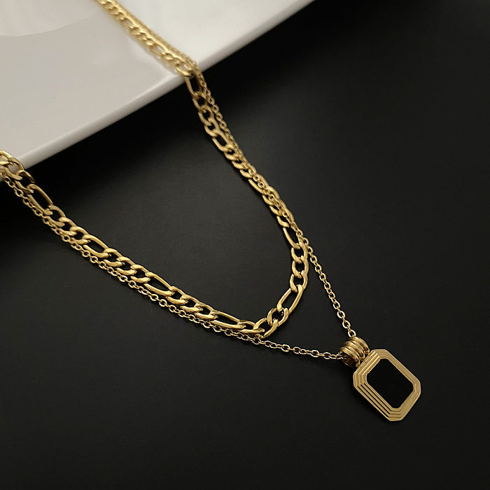 Retro Square Stainless Steel Plating 18K Gold Plated Layered Necklaces