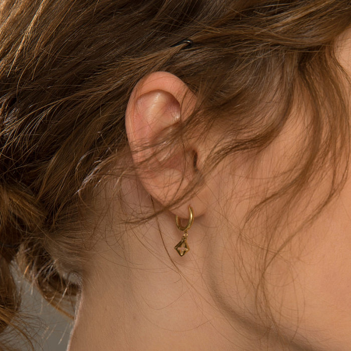1 paire de boucles d'oreilles en acier inoxydable plaqué or 14 carats, Style Simple, croix de trajet, placage carré ajouré