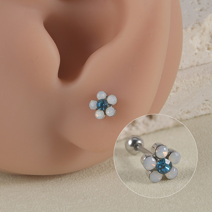 1 Piece Lady Simple Style Shiny Flower Petal Inlay Stainless Steel  Artificial Gemstones Artificial Rhinestones Ear Studs