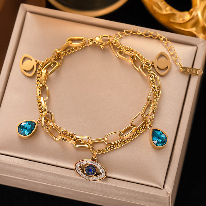 Bracelets plaqués or 18 carats avec incrustation en acier et titane rond de style IG avec strass turquoise