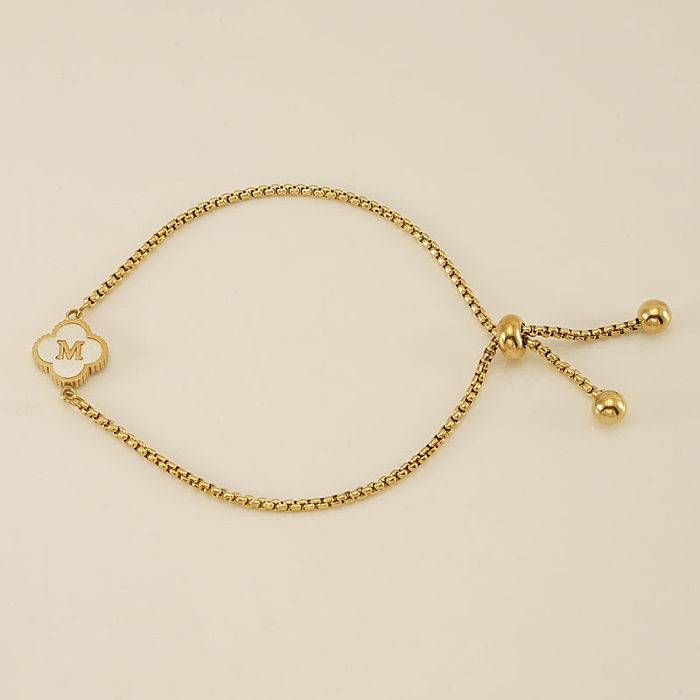 INS Style Casual Four Leaf Clover Letter Titanium Steel Plating Inlay Shell 18K Gold Plated Bracelets