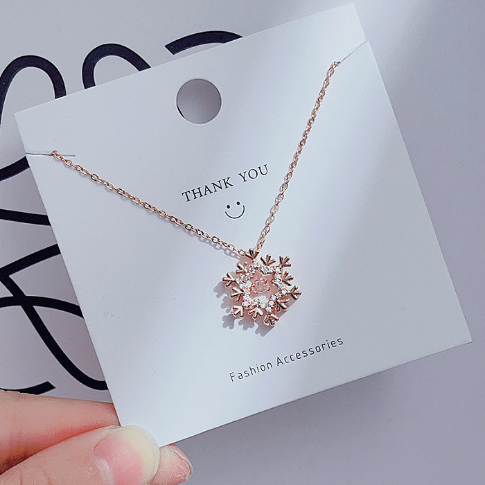 Casual Simple Style Heart Shape Crown Flower Stainless Steel Inlay Zircon Pendant Necklace