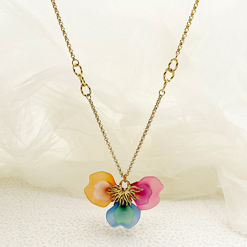 Lässige Halskette mit Blütenblatt-Edelstahlbeschichtung und 14-Karat-Vergoldung