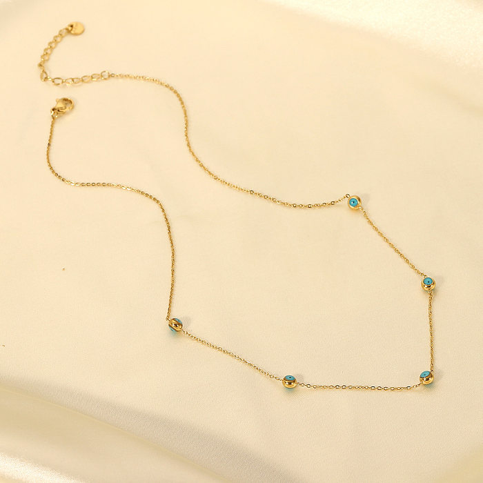 Novo 18k banhado a ouro aço inoxidável turquesa contas colar fino