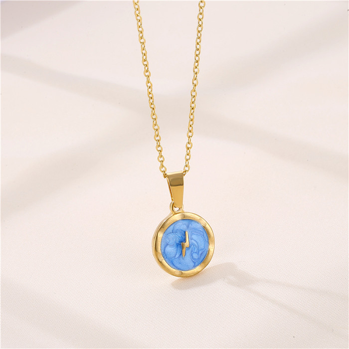 1 Piece Fashion Round Lightning Stainless Steel  Stainless Steel Plating Inlay Zircon Pendant Necklace