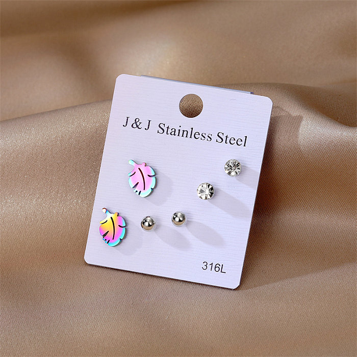 1 Set Casual Leaves Stainless Steel  Plating Inlay Zircon Ear Studs