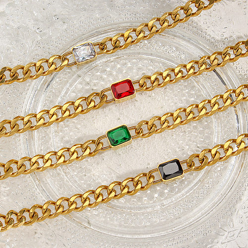 Modische geometrische Edelstahl-Halskette mit Zirkon-Edelstahl-Halsketten