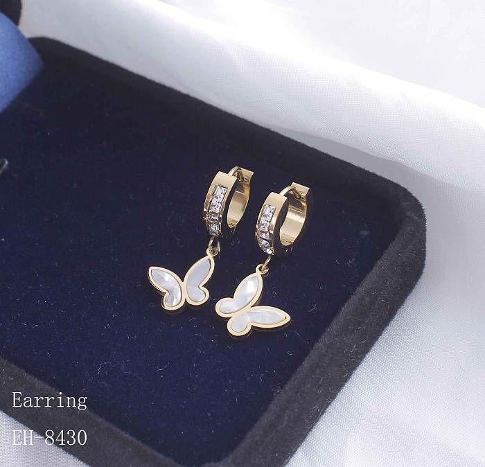 1 par Retro romántico estilo Simple mariposa águila chapado incrustaciones de acero inoxidable diamantes de imitación pendientes de gota chapados en oro