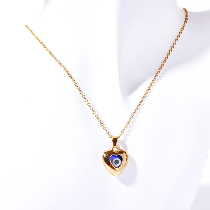Retro Heart Shape Eye Stainless Steel  Enamel Plating Pendant Necklace 1 Piece
