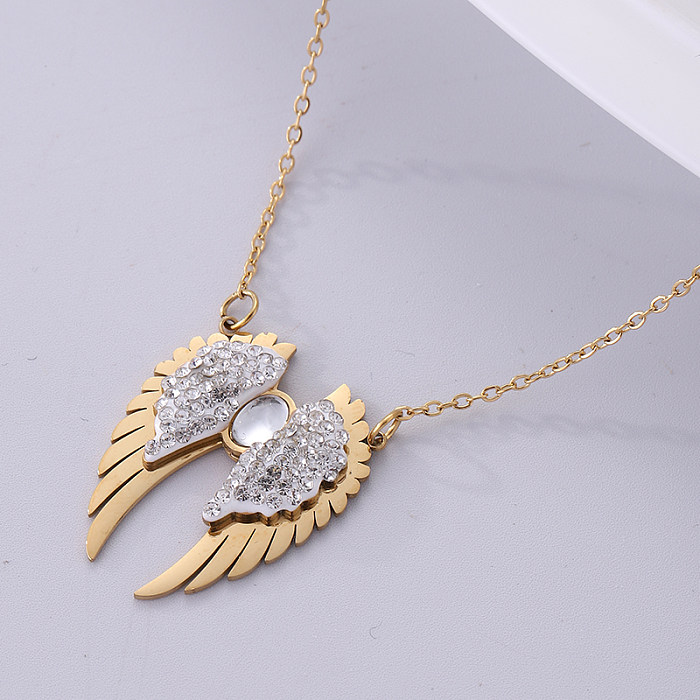 Simple Style Classic Style Wings Stainless Steel  Plating Inlay Zircon 18K Gold Plated Pendant Necklace