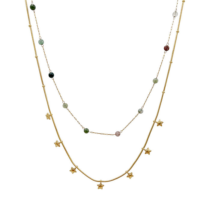 Lässige, elegante, vergoldete Halskette mit süßem Stern-Edelstahl