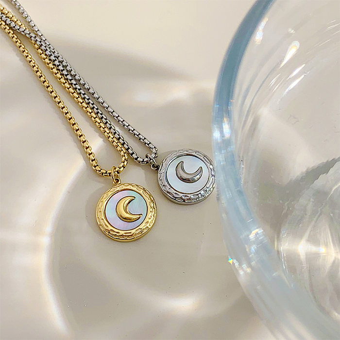 Retro Round Moon Stainless Steel  Plating Necklace