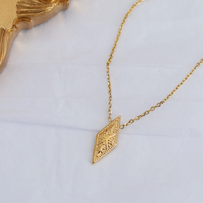 Fashion Rhombus Stainless Steel Gold Plated Pendant Necklace 1 Piece