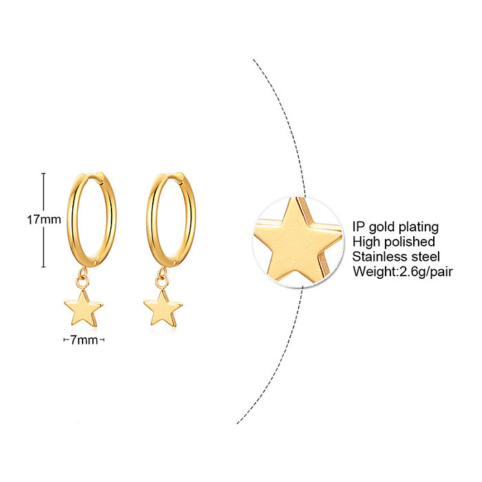 1 paire de boucles d'oreilles pendantes en acier inoxydable, Style Simple, étoile, incrustation de Zircon plaqué or 18 carats