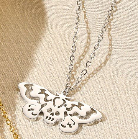 Collier pendentif œil du diable en forme de cœur et papillon, Style Simple, plaqué en acier inoxydable, ajouré