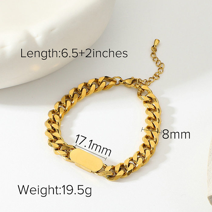 Joyería Pulsera de cadena cubana Serpiente plana apilada Pulsera de acero inoxidable chapada en oro de 18 quilates