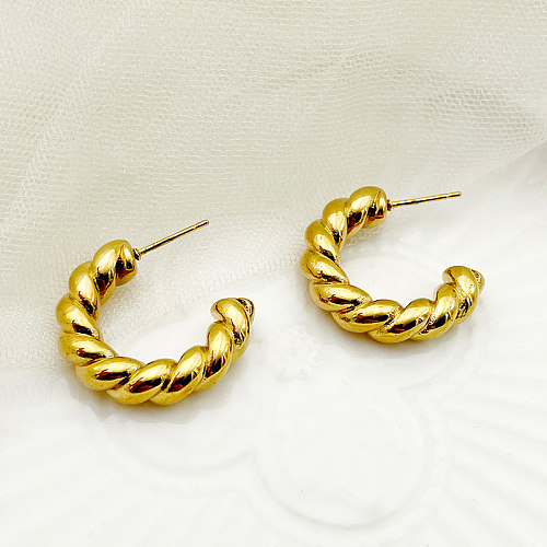 1 Pair Casual Simple Style Commute C Shape Twist Plating Stainless Steel  Gold Plated Ear Studs