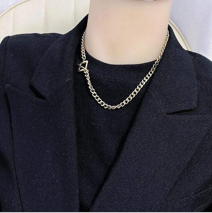 Collar simple de acero inoxidable a la moda, cadena de clavícula chapada en oro de 18 quilates