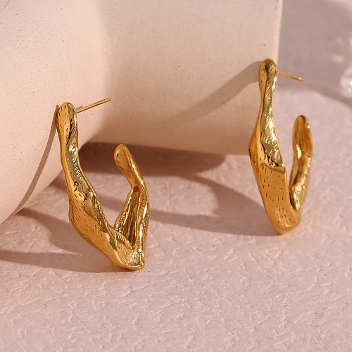 1 Pair Vintage Style Simple Style Classic Style Irregular Stainless Steel  Plating 18K Gold Plated Hoop Earrings