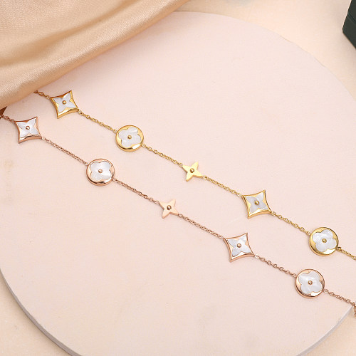 Lässige, schlichte Armbänder mit Stern- und Blumen-Edelstahlbeschichtung und Inlay-Muschel-Design