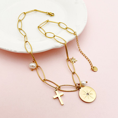 Casual Sweet Eight Awn Star Stainless Steel  Polishing Plating Gold Plated Necklace