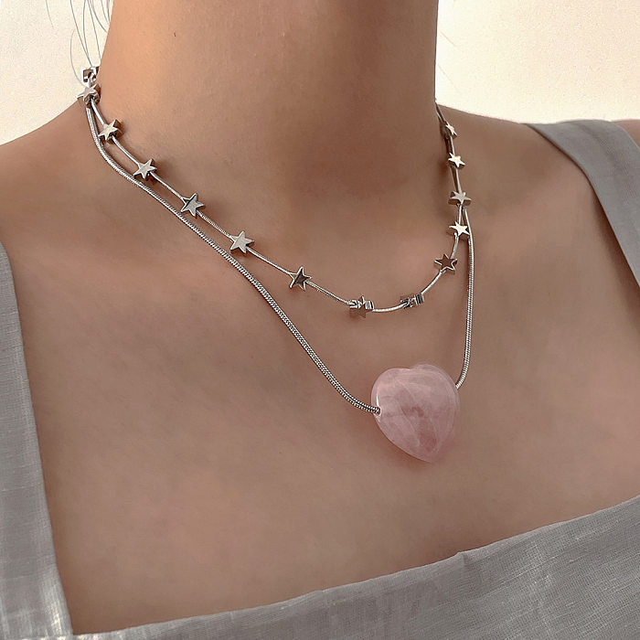 Modische Stern-Herzform-Halskette mit Edelstahlbeschichtung, 1 Stück