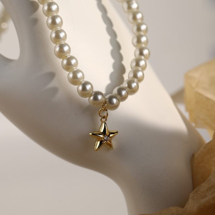 Collier étoile lune en Zircon pour la saint-valentin, en acier inoxydable, chaîne de pull