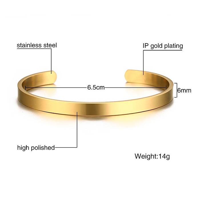 Elegant Lady Simple Style Solid Color Stainless Steel 18K Gold Plated Bangle In Bulk