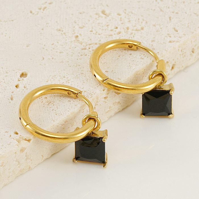 1 Pair Fashion Square Stainless Steel  Inlay Zircon Drop Earrings