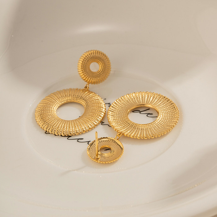 1 par de pendientes colgantes chapados en oro de 18 quilates de acero inoxidable con revestimiento redondo de estilo moderno