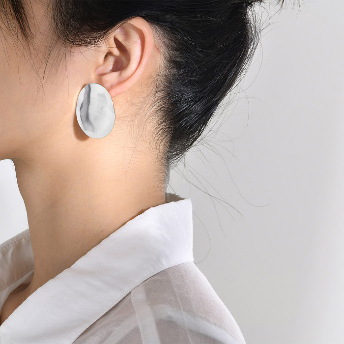 1 paire de clous d'oreilles ovales de Style INS, plaqués en acier inoxydable, plaqués or 18 carats