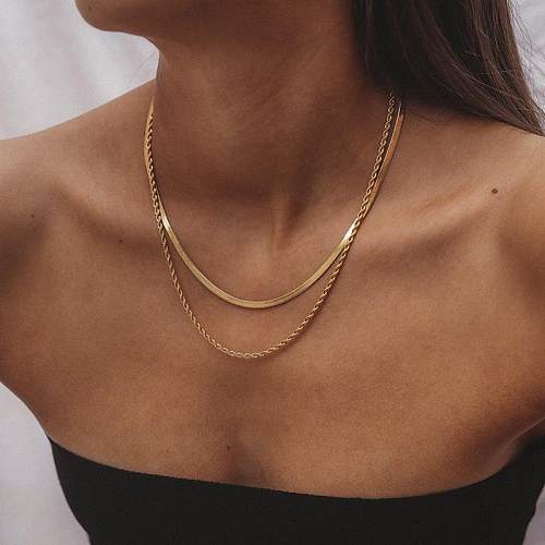 Fashion Geometric Stainless Steel Gold Plated Layered Necklaces