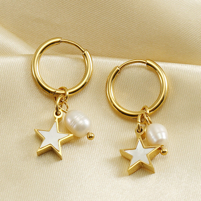 Fashion Star Stainless Steel  Plating Shell Dangling Earrings 1 Pair