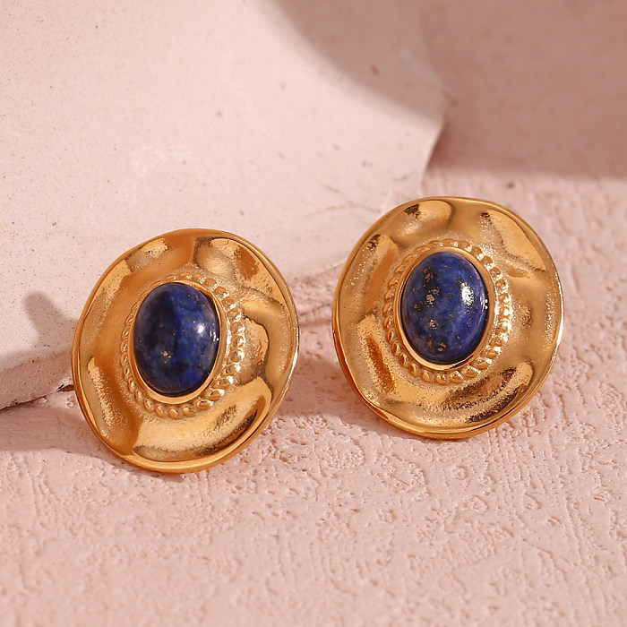1 paire de clous d'oreilles plaqués or 18 carats, Style Vintage, incrustation ovale en acier inoxydable, Turquoise
