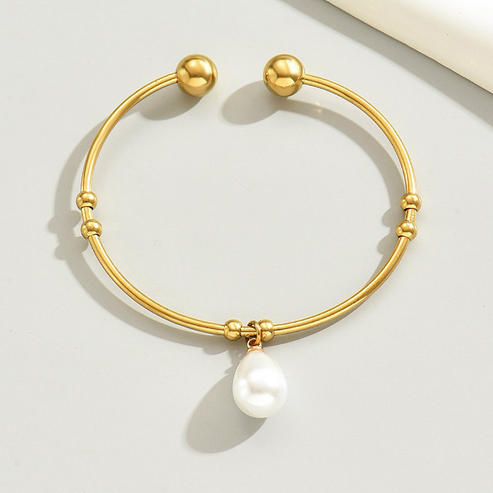Wholesale Casual Streetwear Water Droplets Stainless Steel Plastic Plating 18K Gold Plated Bangle