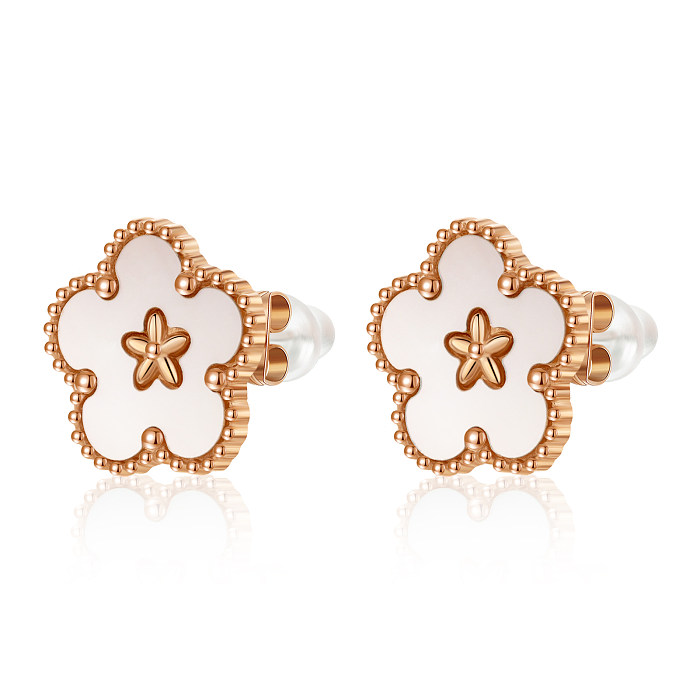 1 Pair Cute Preppy Style Classic Style Flower Plating Stainless Steel  Stainless Steel Gold Plated Ear Studs