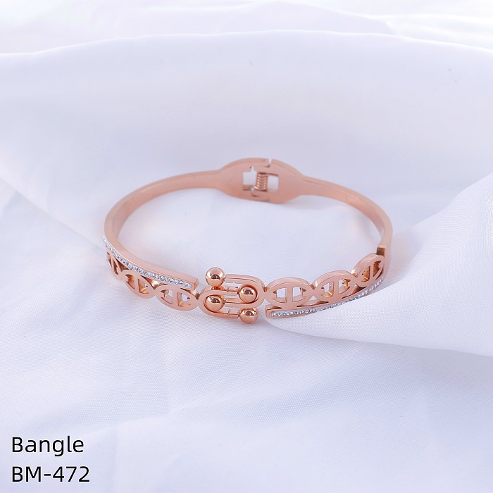 Casual Classic Style Solid Color Stainless Steel Plating Inlay Rhinestones Rose Gold Plated Gold Plated Silver Plated Bangle