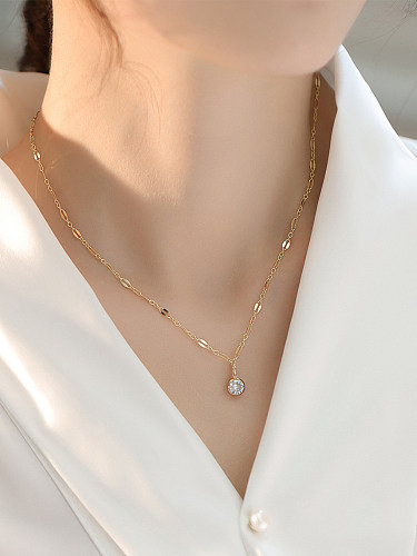Simple Style Round Stainless Steel  Inlay Zircon Solitaire Necklace