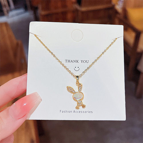 Sweet Rabbit Stainless Steel Plating Inlay Zircon Gold Plated Pendant Necklace