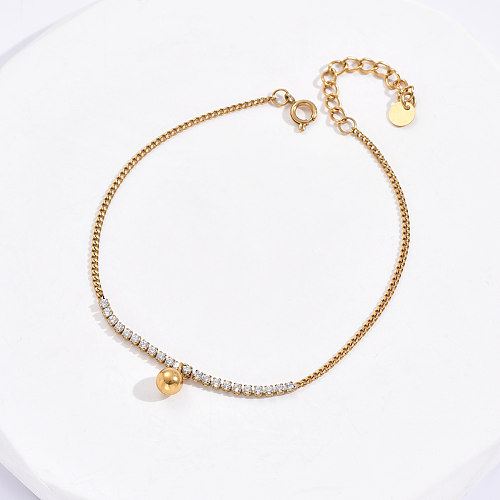 Bracelet simple en acier inoxydable avec perles en acier et strass à incrustation métallique