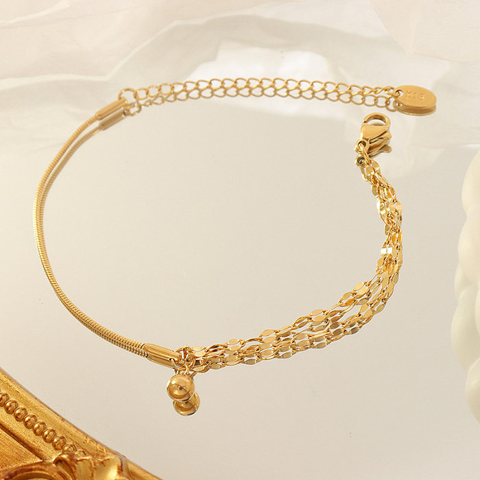 Bracelet en acier titane 18 carats pour femme, chaîne d'épissure à Double couche de perles