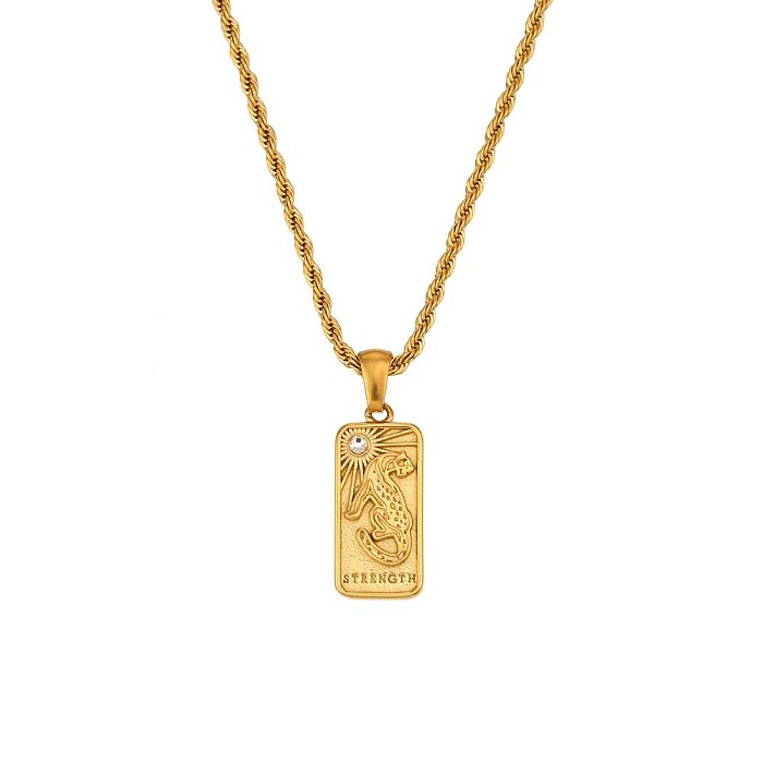 Collar con colgante chapado en oro de 18 quilates con incrustaciones de diamantes de imitación y circonita rectangular de estilo vintage
