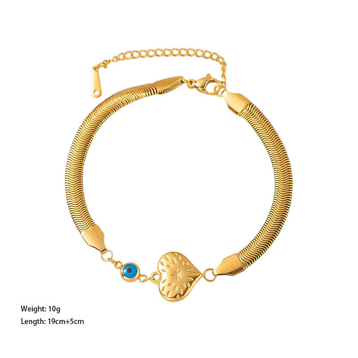 Commute Heart Shape Titanium Steel Plating Inlay Turquoise Gold Plated Bracelets