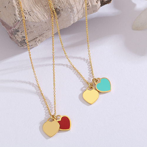 Elegant Simple Style Heart Shape Stainless Steel  Enamel Pendant Necklace