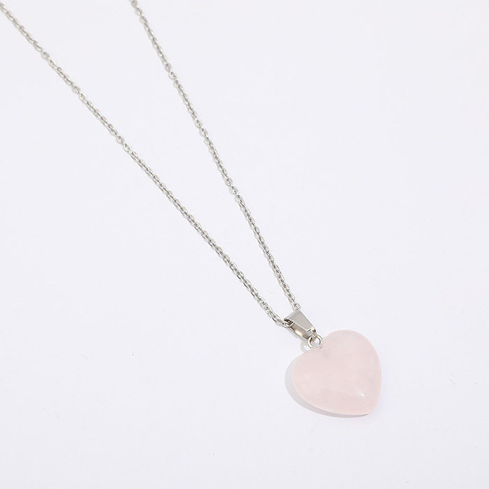 Fashion Heart Shape Stainless Steel  Natural Stone Luminous Pendant Necklace 1 Piece