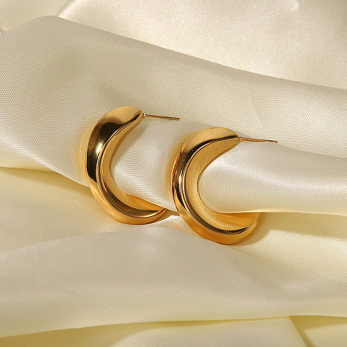 Simple Style C Shape Stainless Steel  Ear Studs Gold Plated Stainless Steel  Earrings