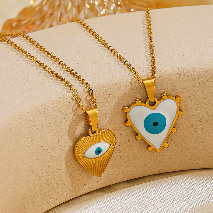 Streetwear Devil'S Eye Heart Shape Stainless Steel  Enamel Plating 18K Gold Plated Necklace
